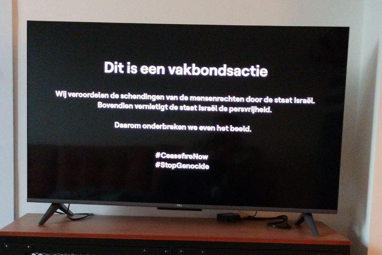 Union protest in Belgium interrupts Eurovision broadcast over Israel's actions on June 3, 2024. (Photo via X)