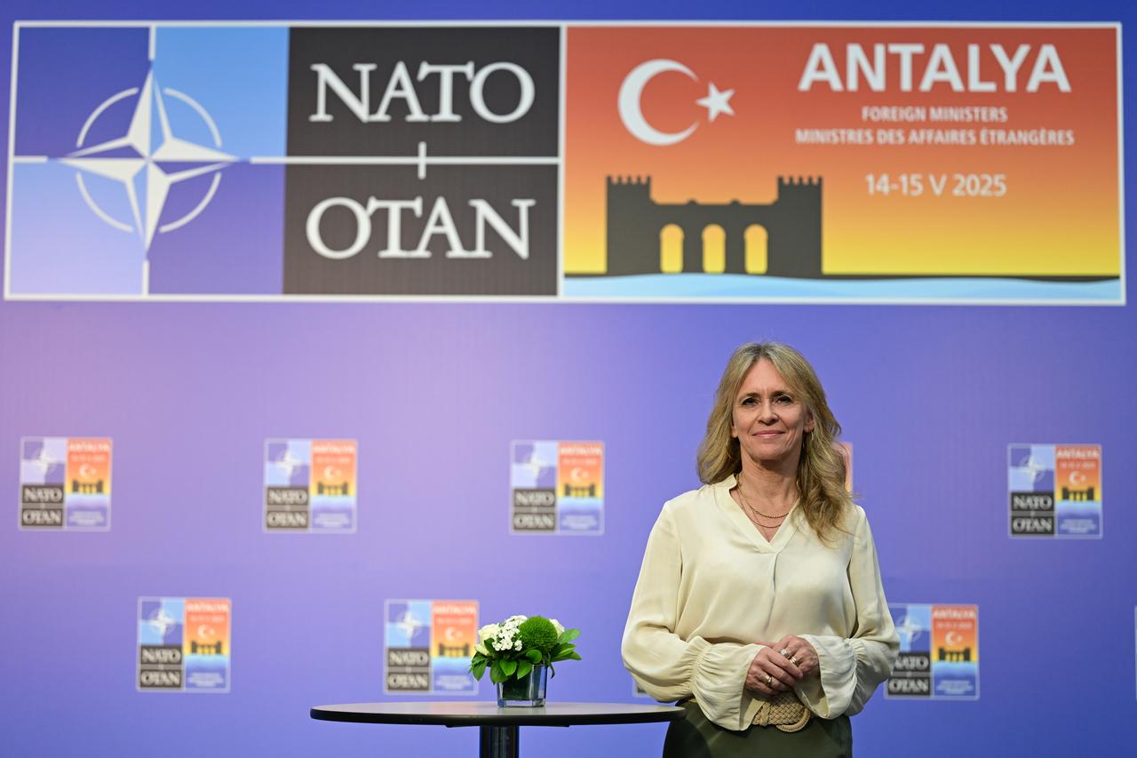 Icelandic Foreign Minister Thorgerdur Katrin Gunnarsdottir made evaluations to AA correspondent at the NATO Foreign Ministers Informal Meeting held at the NEST Congress Center in Antalya, Türkiye on 17 May, 2025. (AA Photo)