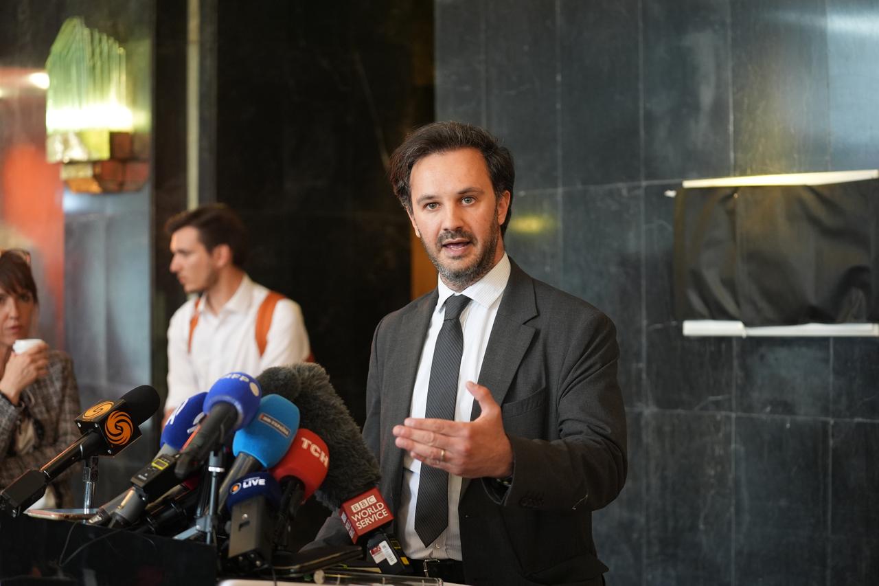 ISTANBUL, TURKIYE - MAY 16: Spokesperson of Ukrainian Foreign Affairs Ministry Heorhii Tykhyi speaks to press after the trilateral meeting among Turkiye, Russia, and Ukraine aimed at seeking peace between Moscow and Kyiv, at hotel in Istanbul, Turkiye on May 16, 2025. ( Bünyamin Çelik - Anadolu Agency )