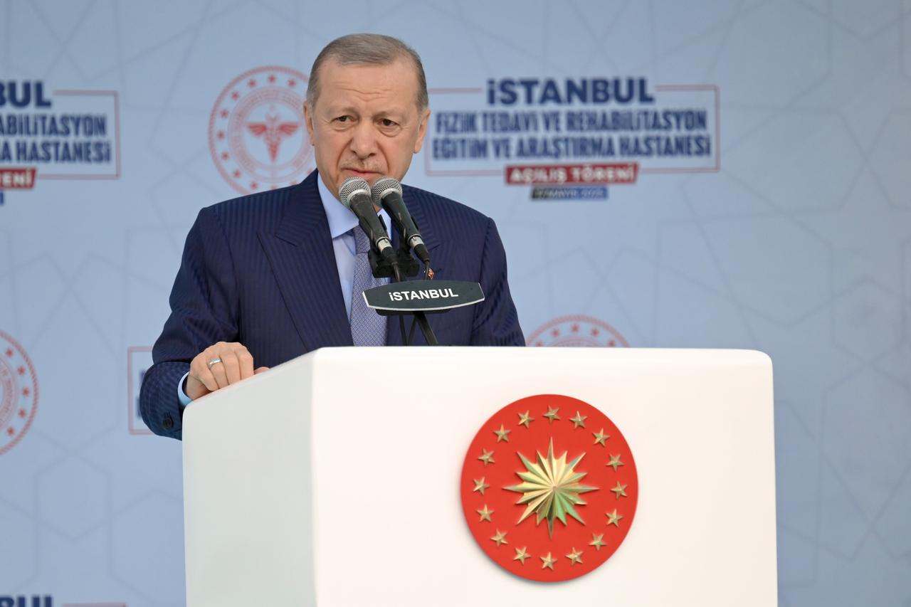 ISTANBUL, TURKIYE - MAY 17: Turkish President Recep Tayyip Erdogan makes a speech during the opening of Istanbul Physical Therapy and Rehabilitation Training and Research Hospital on May 17, 2025 in Istanbul, Turkiye. ( Arif Hüdaverdi Yaman - Anadolu Agency )