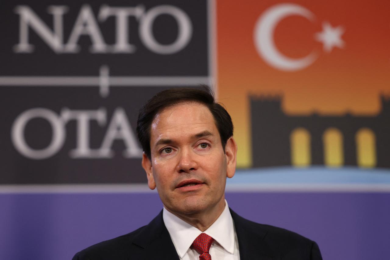 US Secretary of State Marco Rubio talks to the press during an informal meeting of The North Atlantic Treaty Organisation (NATO) foreign ministers ahead of potential peace talks between Ukraine and Russia in Antalya Türkiye, on May 15, 2025. (AFP Photo)