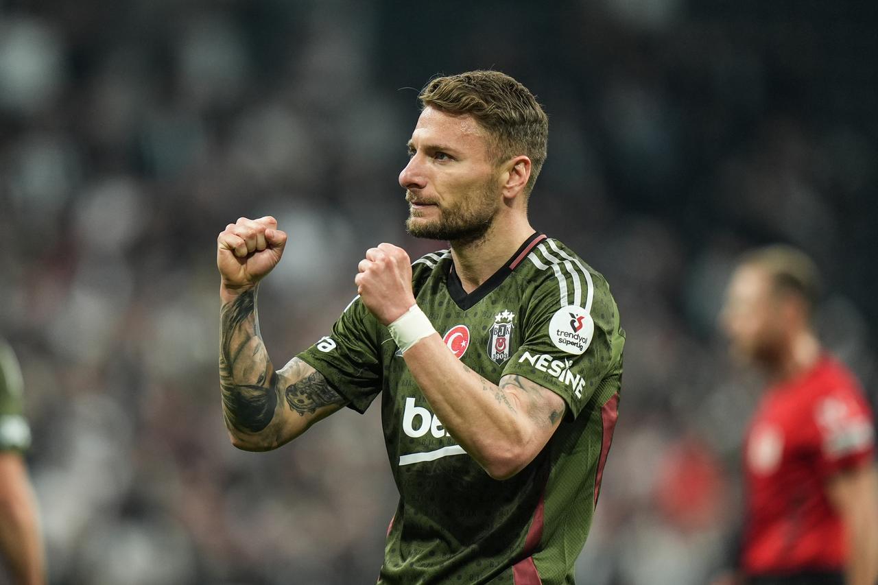 Ciro Immobile of Besiktas celebrates after scoring a goal during the Turkish Super Lig week 35 football match between Besiktas and Adana Demirspor at Tupras Stadium in Istanbul, Turkiye, on May 11, 2025. (AA Photo)