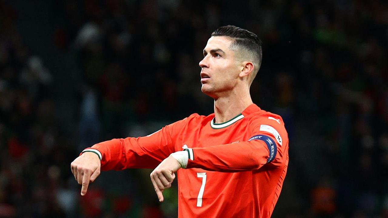 Cristiano Ronaldo of Portugal gestures during the Nations League Quarter-finals match between Portugal and Denmark at José Alvalade Stadium, Lissabon, Portugal on March 23, 2025. (AFP Photo)