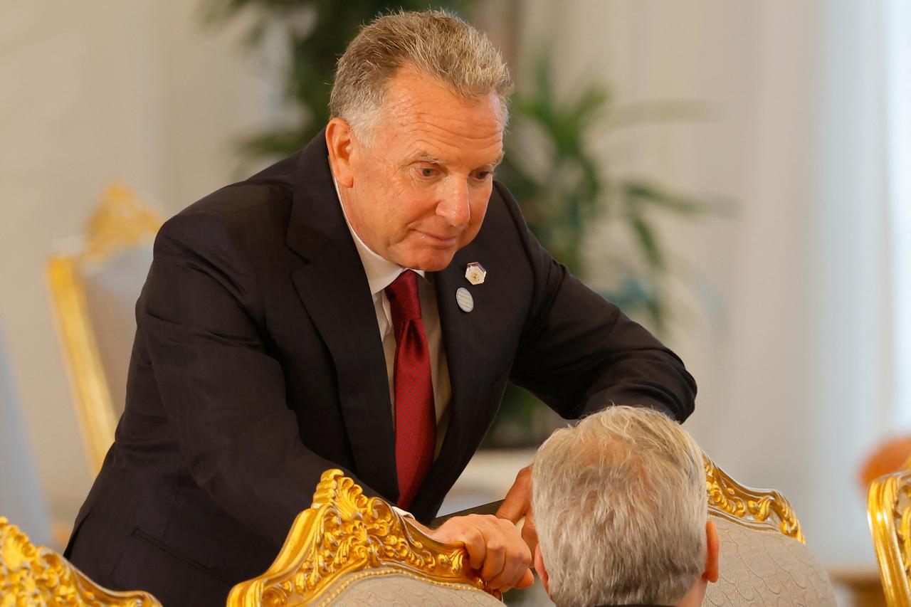 US Special Envoy to the Middle East Steve Witkoff arrives for a signing ceremony at the Royal Palace in Doha on May 14, 2025. (Photo by Karim JAAFAR / AFP)