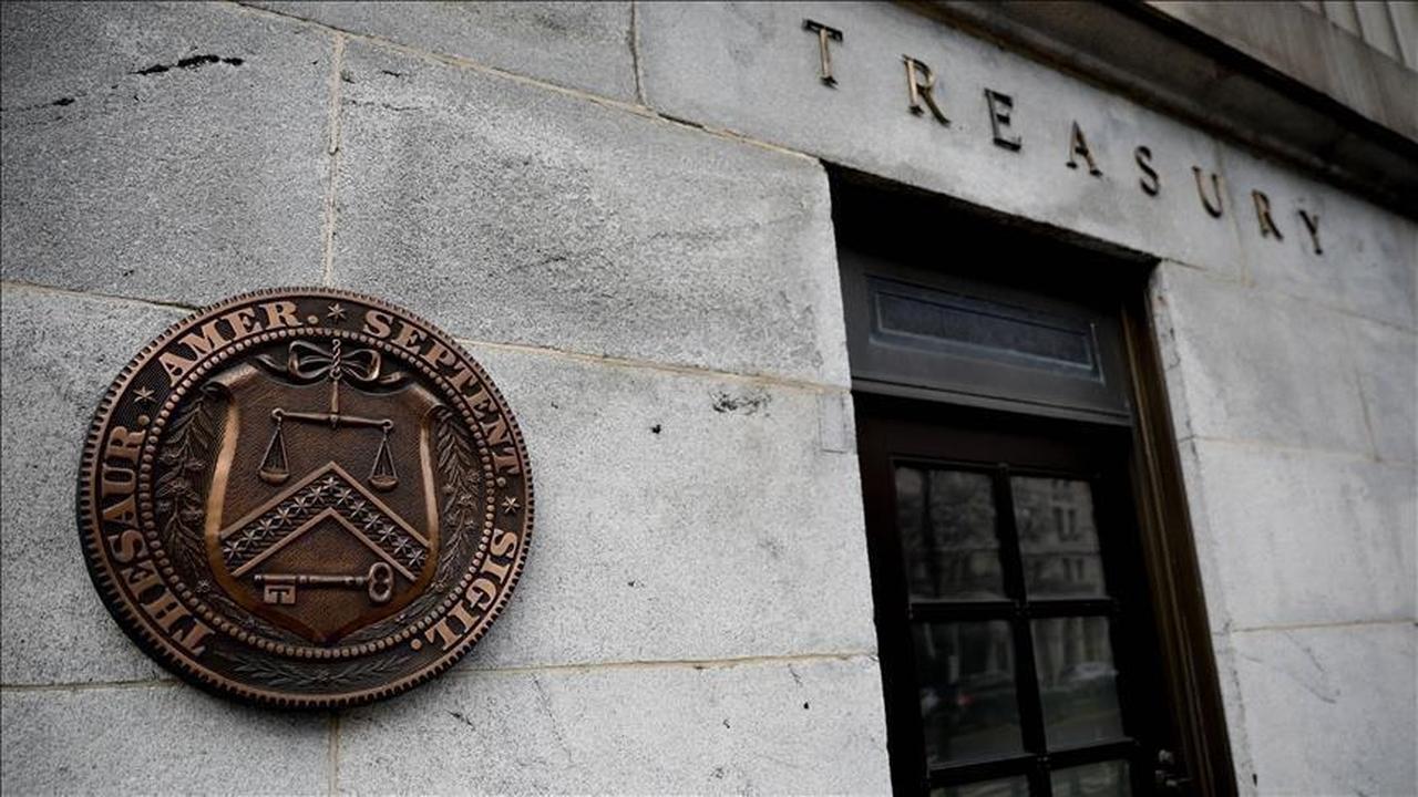 Seal of the U.S. Department of the Treasury is seen on a building in Washington, D.C., accessed on May 18, 2025. (AA Photo)