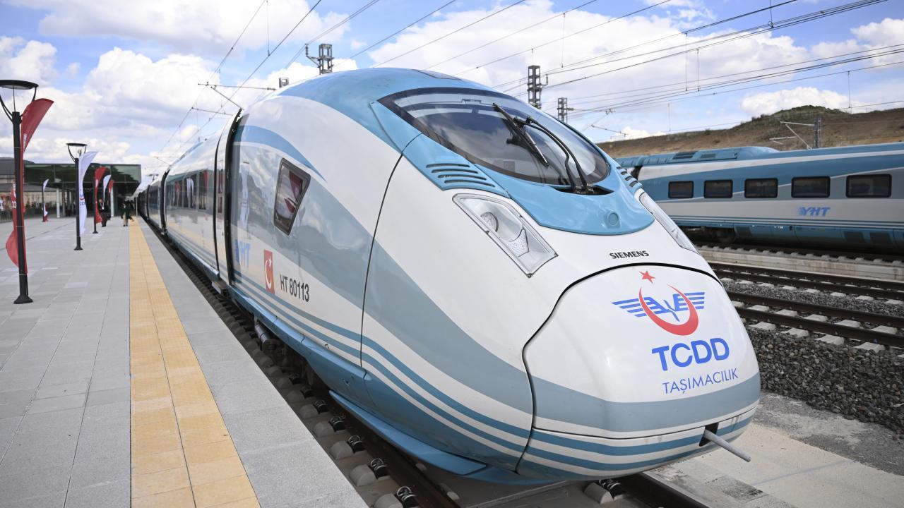 A view of the high speed train that travels from Ankara to Sivas during its first expedition, at its first stop in Kirikkale train station in Kirikkale, Türkiye on April 26, 2023. (AA Photo)