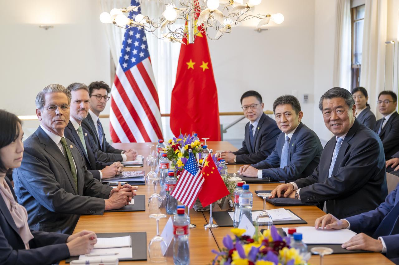 This handout photograph released by The Federal Department of Foreign Affairs or Swiss Foreign Ministry (FDFA) on May 14, 2025 shows US Treasury Secretary Scott Bessent (Far L), US Trade Representative Jamieson Greer (2nd L) China’s Vice Minister of Finance Liao Min (3rd R) China’s international trade representative Li Chenggang (2nd R) and China's Vice Premier He Lifeng (Far R) prior to meeting to discuss trade relations and tariffs, in Geneva, on May 11, 2025. (AFP Photo)