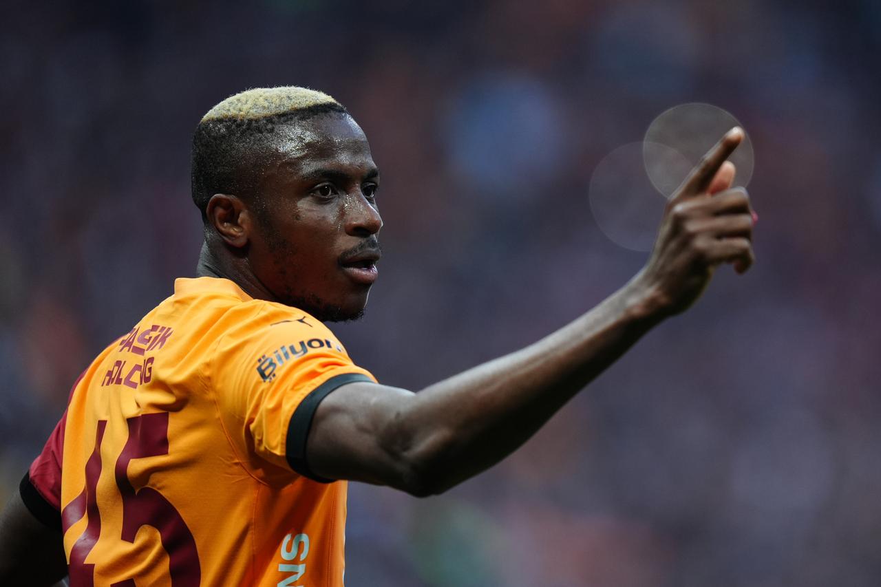 Victor Osimhen of Galatasaray celebrates a goal during the Turkish Super Lig week 36 football match between Galatasaray and Bellona Kayserispor at RAMS Park in Istanbul, Turkiye, on May 18, 2025. (AA Photo)
