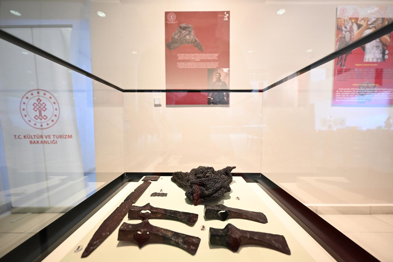 Some of the 33 artifacts unearthed from the ancient city of Zeugma and displayed at the "Zeugma IV. Scythica Legion" exhibition at the Gaziantep Zeugma Mosaic Museum, Türkiye, May 19, 2025. (AA Photo)