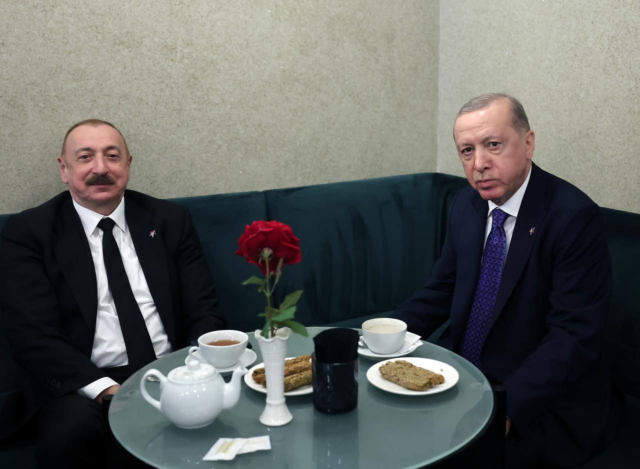 President Recep Tayyip Erdogan meets with Azerbaijani President Ilham Aliyev as part of the sixth Summit of the European Political Community in Tirana, Albania, May 16, 2025. (TUR Presidency /Murat Cetinmuhurdar - Anadolu Agency)