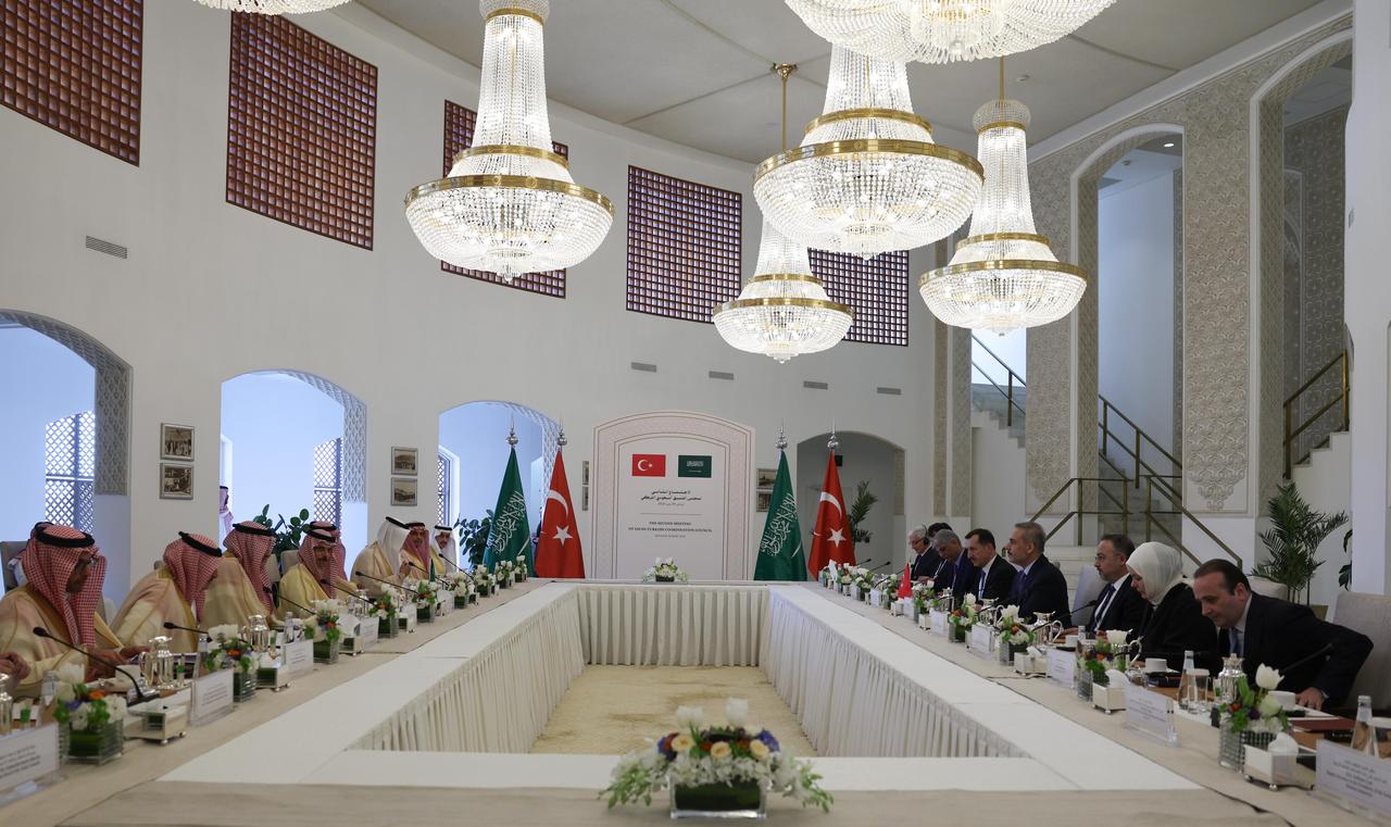 Turkish Foreign Minister Hakan Fidan meets with Saudi Arabian Foreign Minister Faisal bin Farhan Al Saud during the 2nd Meeting of Turkish-Saudi Coordination Council in Riyadh, Saudi Arabia on May 18, 2025. (Turkish Foreign Ministry/ Handout/Anadolu Agency)