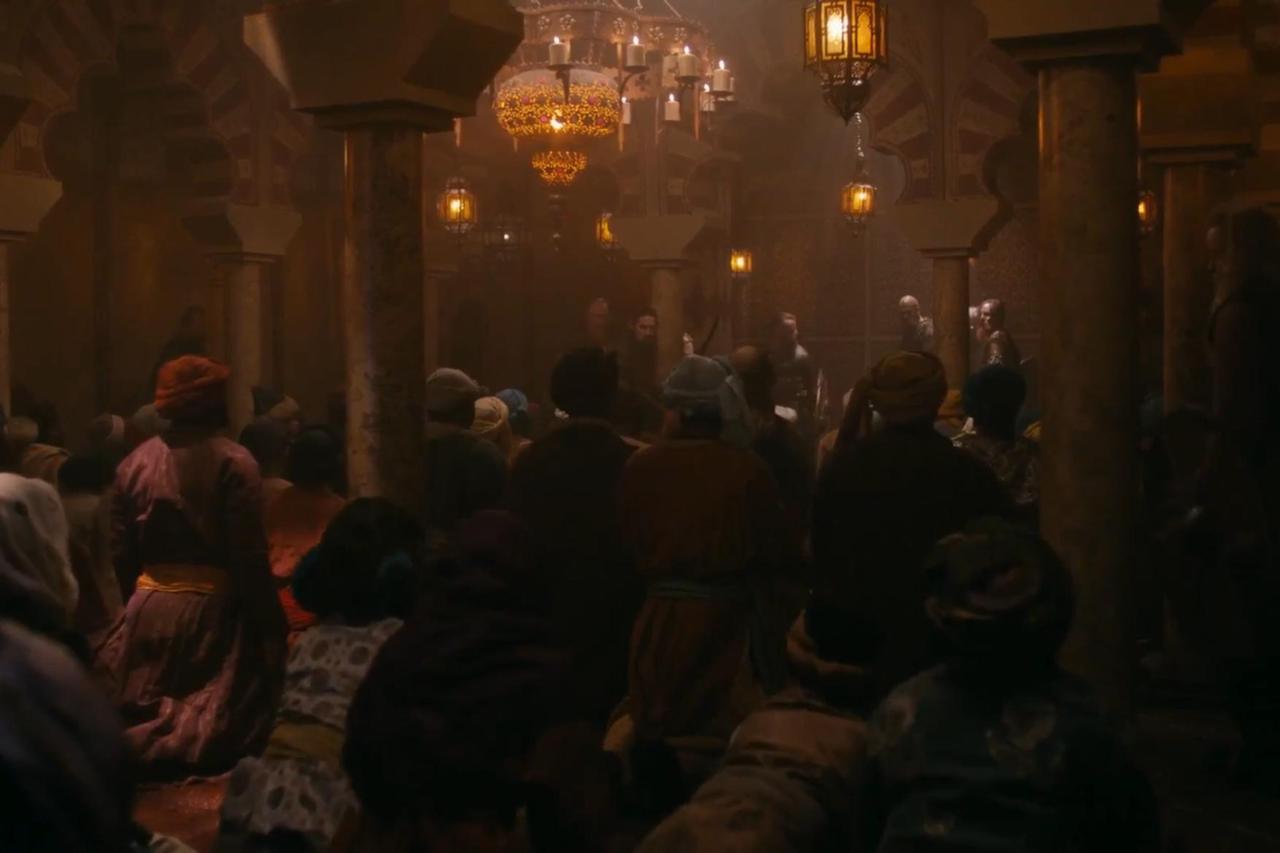 In Season 4, Episode 16 of the series Vikings, the character Floki and other Viking warriors observe Muslims performing prayer. (Photo via Shaw Media)