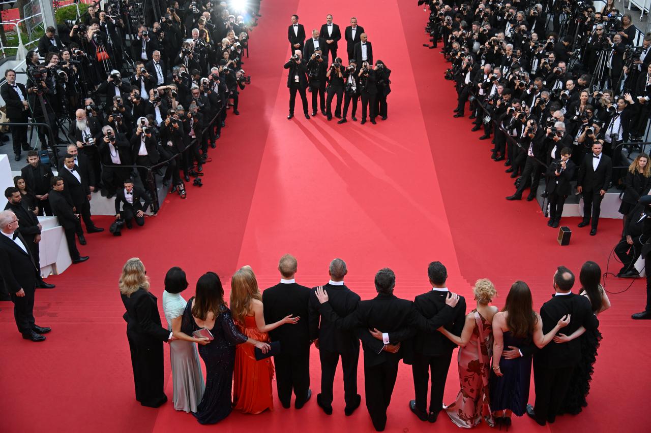 Cast members arrive for the screening of the film  The History of Sound  at the 78th edition of the Cannes Film Festival in Cannes, southern France, on May 21, 2025. (AFP Photo)