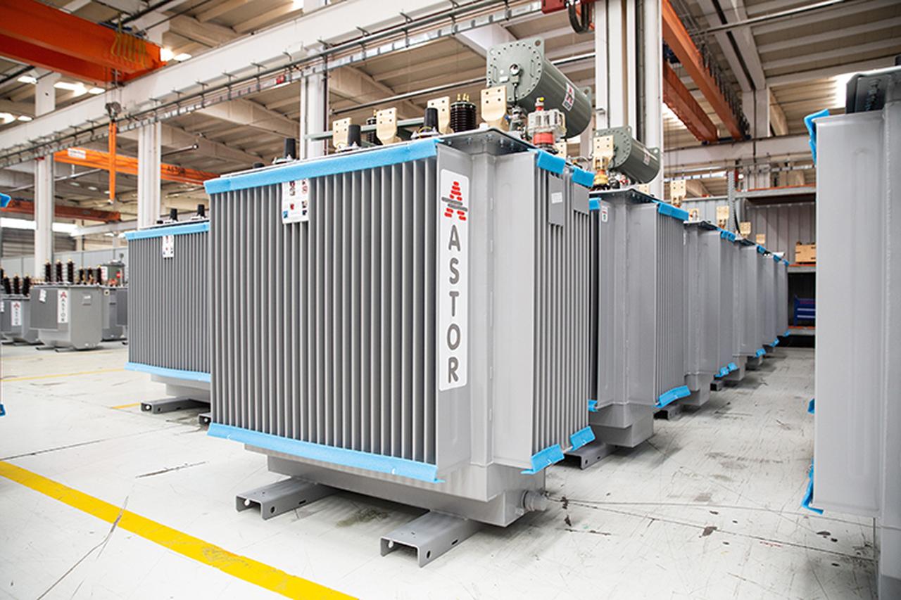 Transformers manufactured by Astor Energy are lined up at the company’s production facility in Türkiye, accessed on May 22, 2025. (AA Photo)