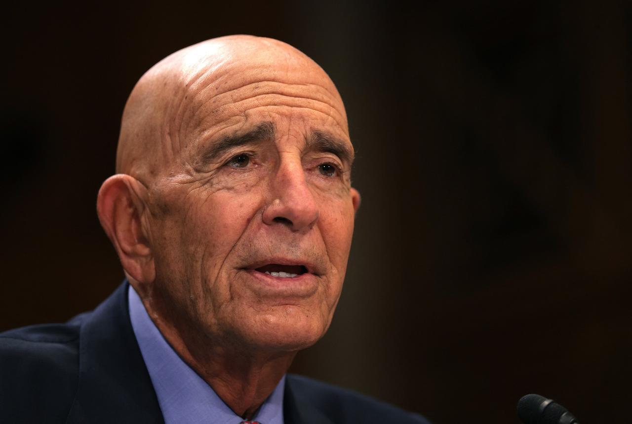 Thomas Barrack, nominee to serve as the U.S. ambassador to Türkiye, testifies during his Senate Foreign Relations Committee confirmation hearing in the Dirksen Senate Office Building in Washington, DC. U.S., on April 01, 2025. (AFP Photo)