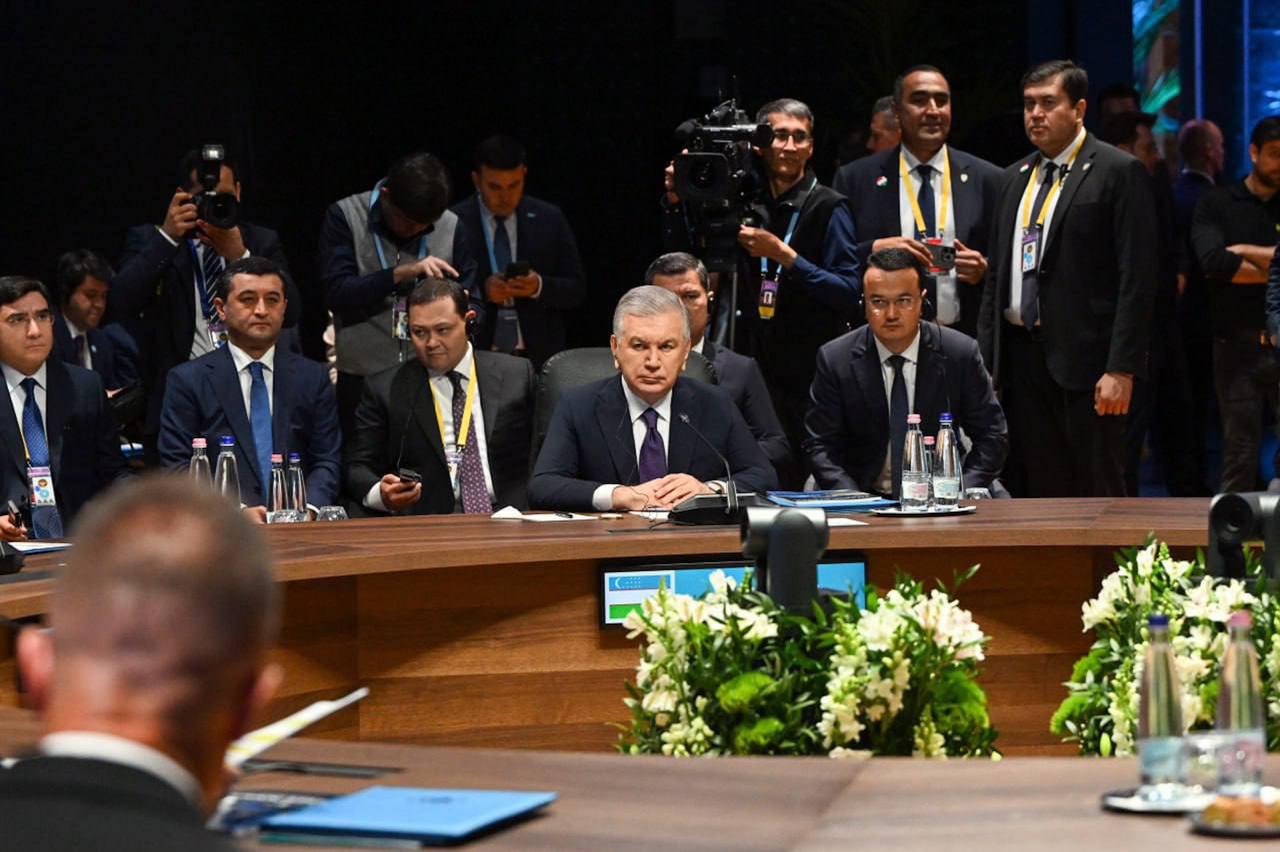 Uzbek President Shavkat Mirziyoyev speaks during the Informal Summit of the Organization of Turkic States (CIS) in Budapest, Hungary on May 21, 2025. (AA Photo)