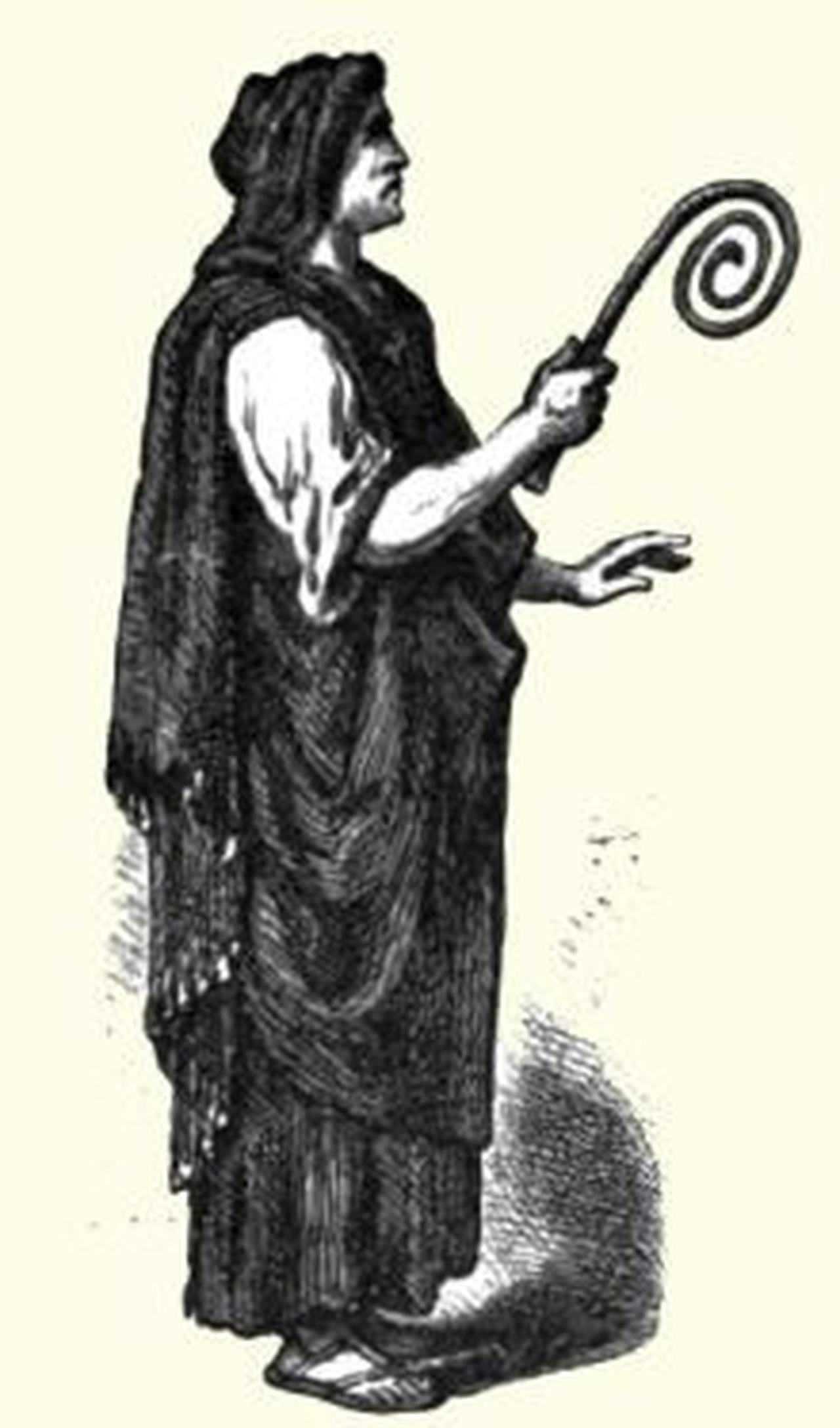 Roman augur with lithium in hand. Lituus was used to define the sky circle for omens from the flight of birds. (Photo via Wikimedia)