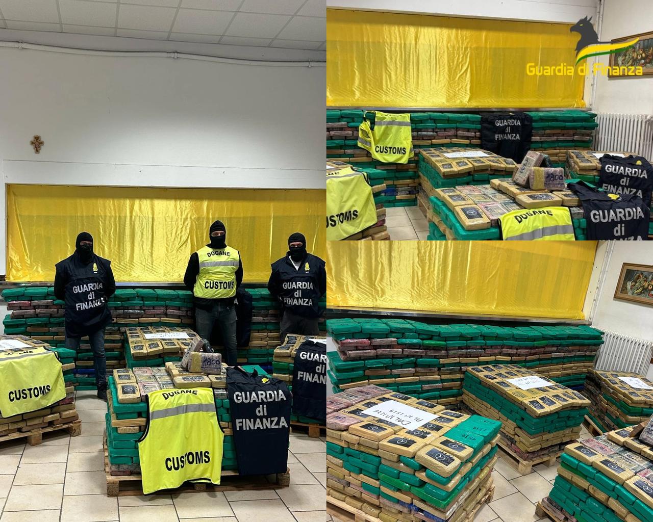 Photo collage shows the captured drugs by the Italian security forces in 9 April, 2025. (Photo via Guardia di Finanza)