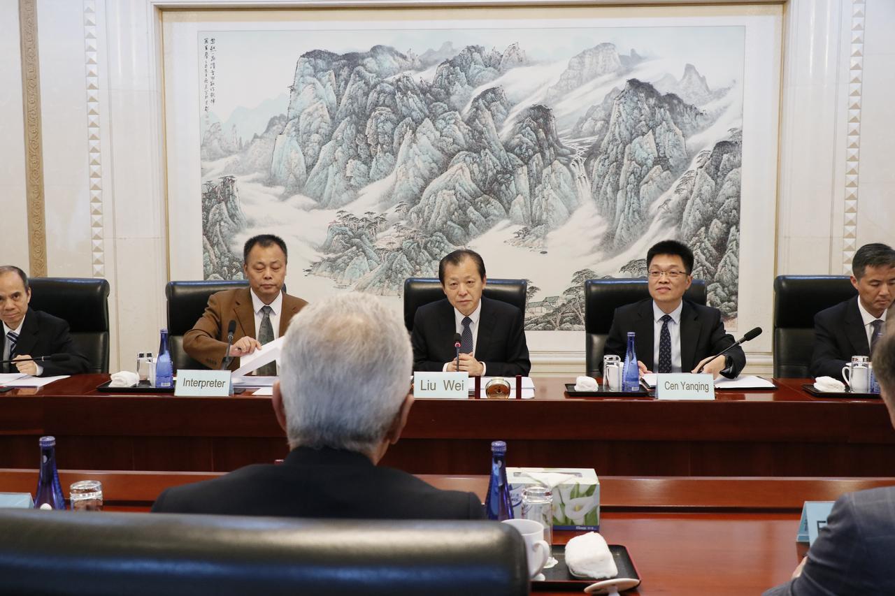 During his visit to China, Minister of Transport and Infrastructure Abdulkadir Uraloglu met with Chinese Minister of Transport Liu Wei in an interdelegation meeting in the capital, Beijing on 23 May, 2025. (AA Photo)