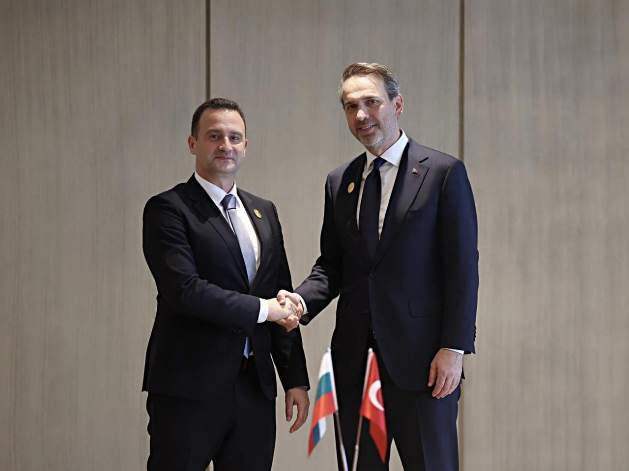 Turkish Minister of Energy and Natural Resources Alparslan Bayraktar (R) and Bulgarian Energy Minister Zhecho Stankov (L) in Baku, Azerbaijan on April 04, 2025. (Photo via Ministry of Energy of the Republic of Bulgaria)