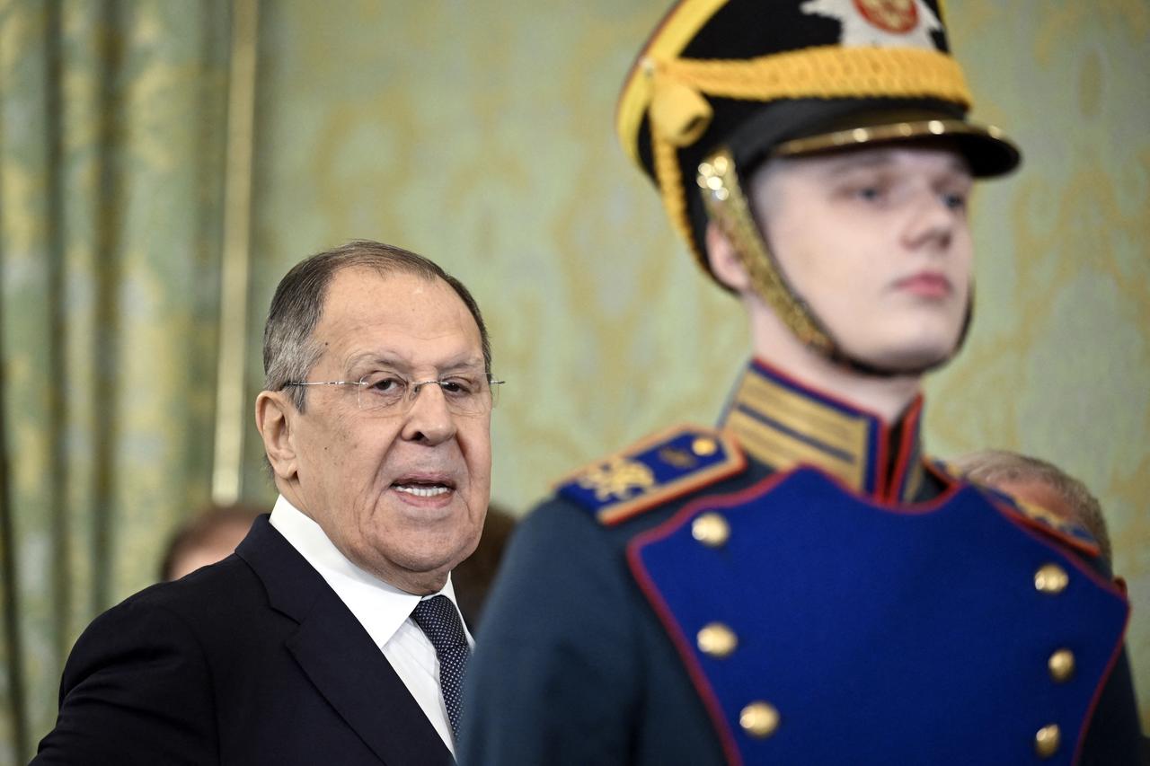 Russian Foreign Minister Sergei Lavrov attends a meeting of Russian President and Malaysias Prime Minister at the Kremlin in Moscow on May 14, 2025. (Photo by Alexander NEMENOV / POOL / AFP)