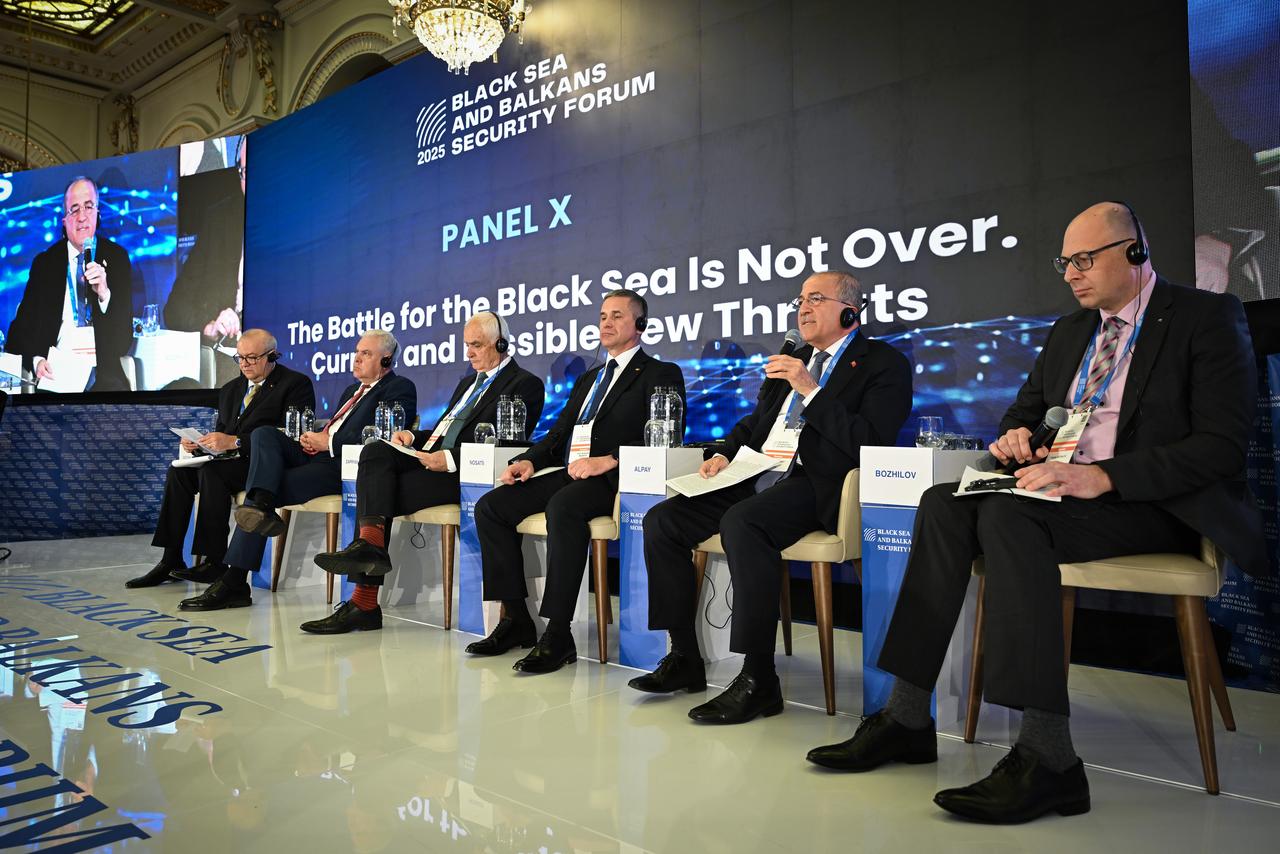 BUCHAREST, HUNGARY - MAY 23: Turkish Deputy Defense Minister Suay Alpay speaks during the opening panel of the Black Sea and Balkans Security Forum in Bucharest, Hungary on May 23, 2025. Alpay reaffirmed Turkiye’s commitment to Black Sea security through regional cooperation, energy integration, and support for lasting peace in Ukraine, during the opening panel of the Forum. ( Hakan Nural - Anadolu Agency )