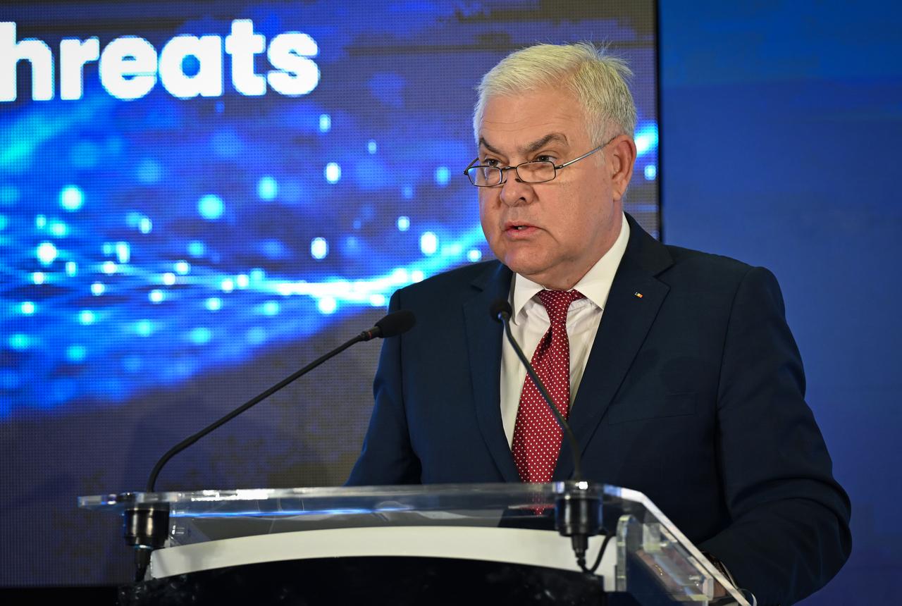 BUCHAREST, HUNGARY - MAY 23: Romanian Defense Minister Angel Tilvar speaks during the opening panel of the Black Sea and Balkans Security Forum in Bucharest, Hungary on May 23, 2025. Turkish Deputy Defense Minister Suay Alpay reaffirmed Turkiye’s commitment to Black Sea security through regional cooperation, energy integration, and support for lasting peace in Ukraine, during the opening panel of the Forum. ( Hakan Nural - Anadolu Agency )