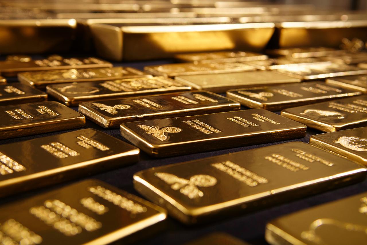 Stacks of gold bars displayed in a vault, accessed on May 26, 2025. (Adobe Stock Photo)