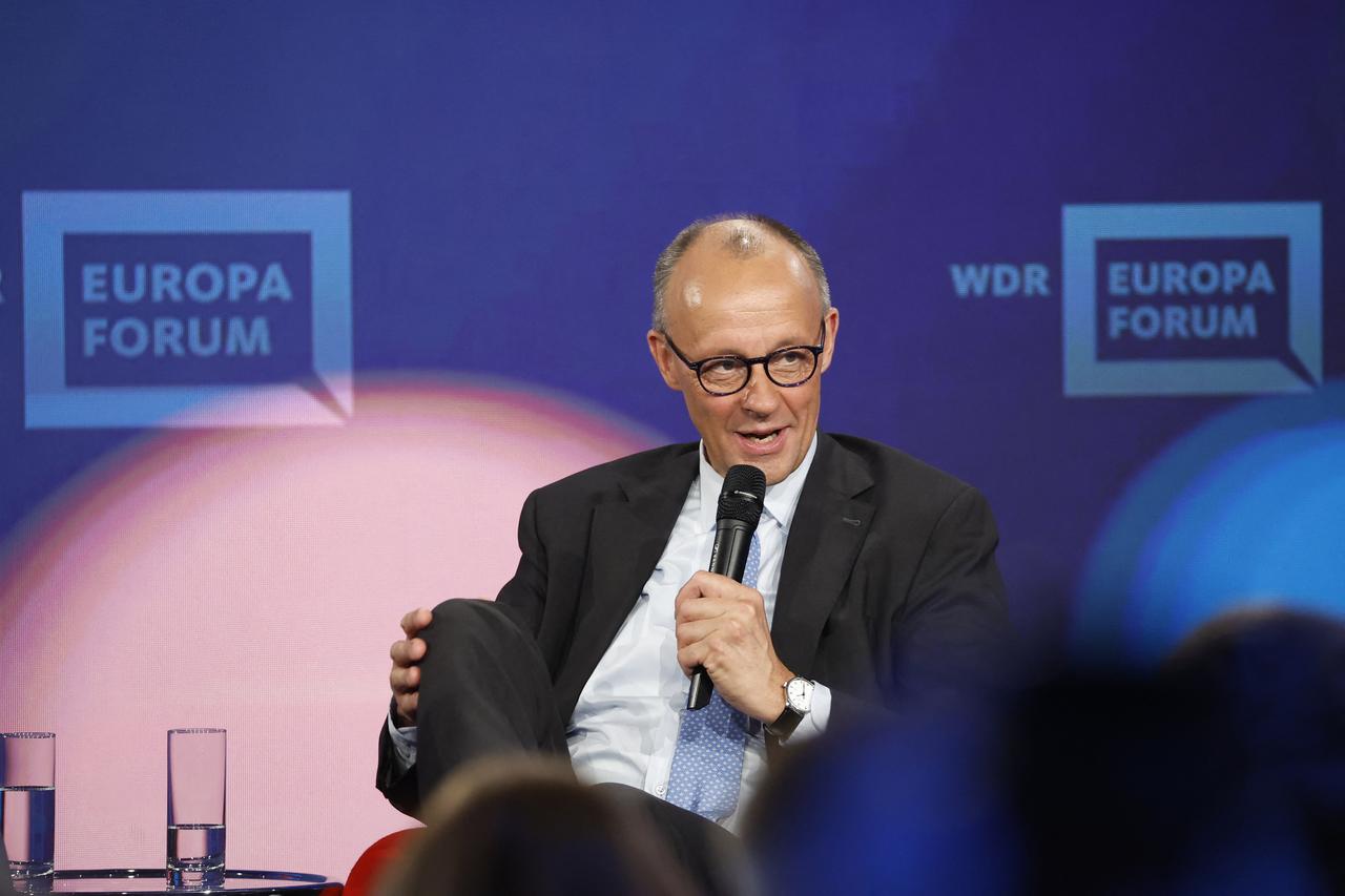 German Chancellor Friedrich Merz takes part in a discussion on Wars, crises, chancellorship: German answers to European questions on stage of the Re:Publica 25 fair ground during the opening of the Re:publica 25 digital conference in Berlin on May 26, 2025. (AFP Photo)
