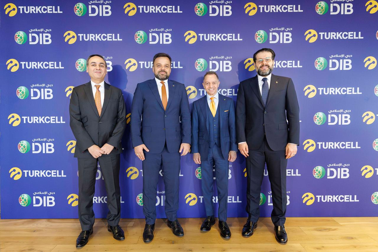 Executives attend the signing ceremony of the $150 million murabaha financing deal between Turkcell and Dubai Islamic Bank in Istanbul, Türkiye on May 26, 2025. From left to right: Dubai Islamic Bank Chief Investment Officer Ali Ahmad, Turkcell CEO Ali Taha Koc, Dubai Islamic Bank Group CEO Adnan Chilwan, and Turkcell Deputy General Manager for Finance Kamil Kalyon. (AA Photo)