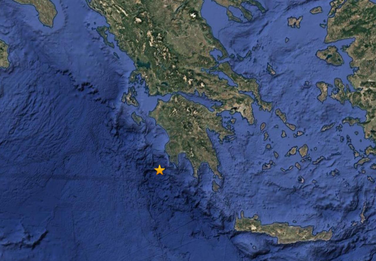 A satellite image shows the location of a 4.3 magnitude earthquake that strikes the Ionian Sea, off the western coast of Greece, on May 27, 2025. (Image via AFAD)