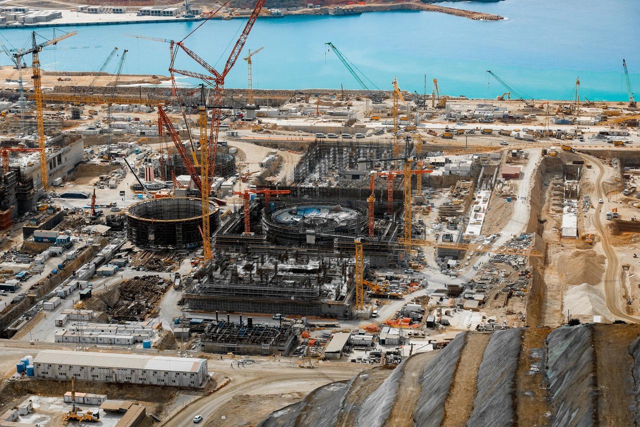 An aerial view of the Akkuyu Nuclear Power Plant construction site in Mersin, Türkiye, on January 17, 2024. (IHA Photo)