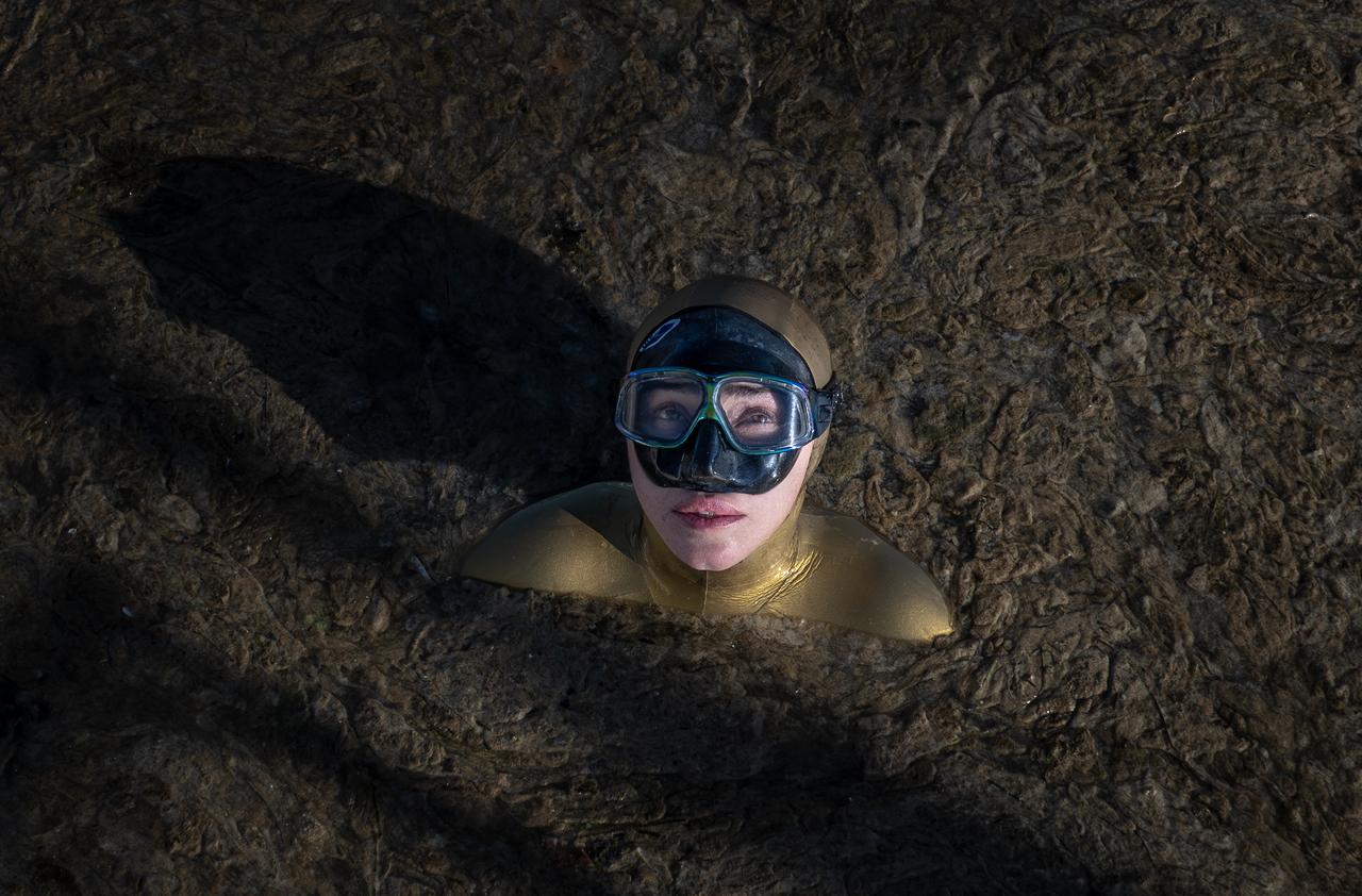 United Nations Development Program (UNDP) Turkiye ‘Defender of Life in Water’ World Free Diving record holder Sahika Ercumen descended to the depths of Marmara sea to increase awareness of mucilage (sea saliva) in Balikesir, Türkiye, May 24, 2025. (AA Photo)