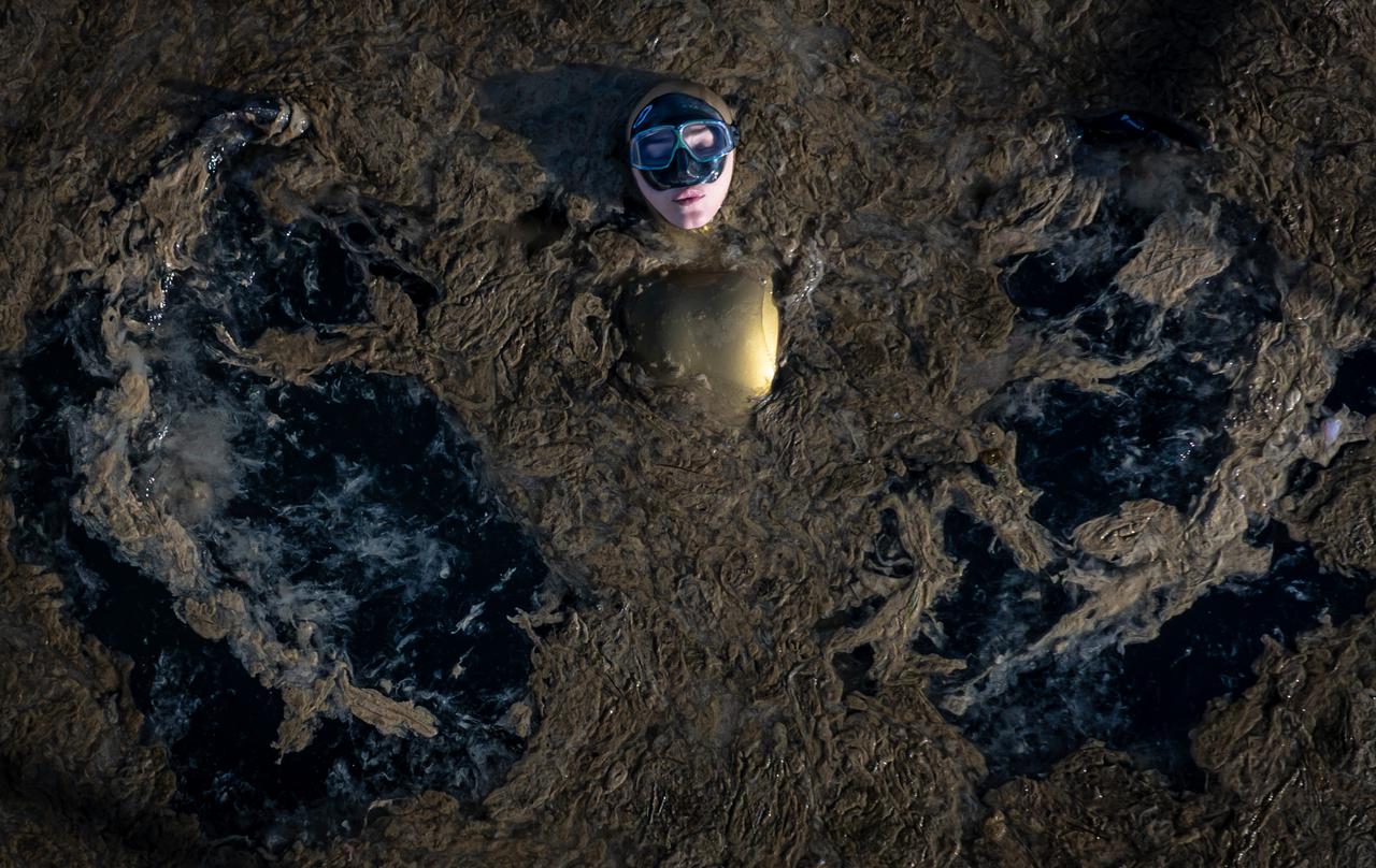 United Nations Development Program (UNDP) Turkiye ‘Defender of Life in Water’ World Free Diving record holder Sahika Ercumen descended to the depths of Marmara sea to increase awareness of mucilage (sea saliva) in Balikesir, Türkiye, May 24, 2025. (AA Photo)
