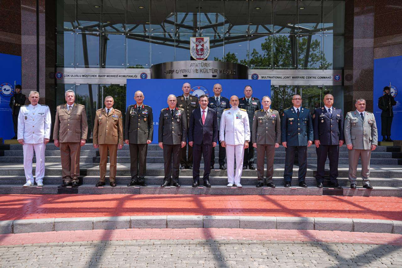ISTANBUL, TURKIYE - MAY 28: Vice President of Turkiye, Cevdet Yilmaz (C), poses for a family photo during the 18th Balkan Countries Chiefs of Defence Conference in Istanbul, Turk?ye, on May 28, 2025. ( Cemal Yurtta? - Anadolu Agency )