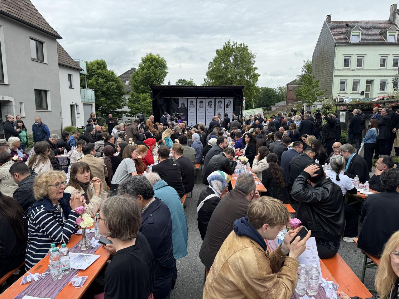 A memorial ceremony was held on May 29, 2025, in front of the house in Solingen, Germany, which was set on fire by racists on May 29, 1993, killing five Turkish people. (AA Photo)
