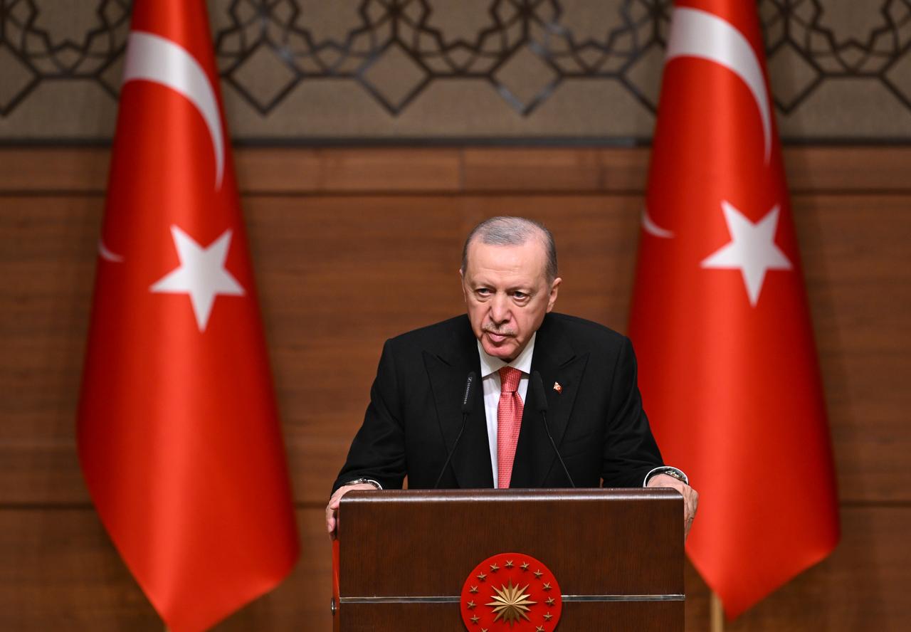 President Recep Tayyip Erdogan makes a speech during the Signing Ceremony of Cooperation Protocol on Ethics Training and Training of Ethics Trainers at Presidential Complex in Ankara, Türkiye, on May 26, 2025. (AA Photo)