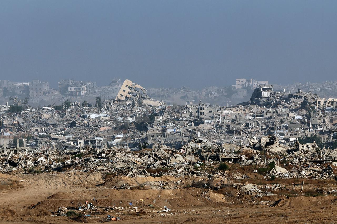 This picture taken from the Israeli side of the border with the Gaza Strip shows destroyed buildings in the northern sector of the besieged Palestinian territory on May 29, 2025. (AFP Photo)