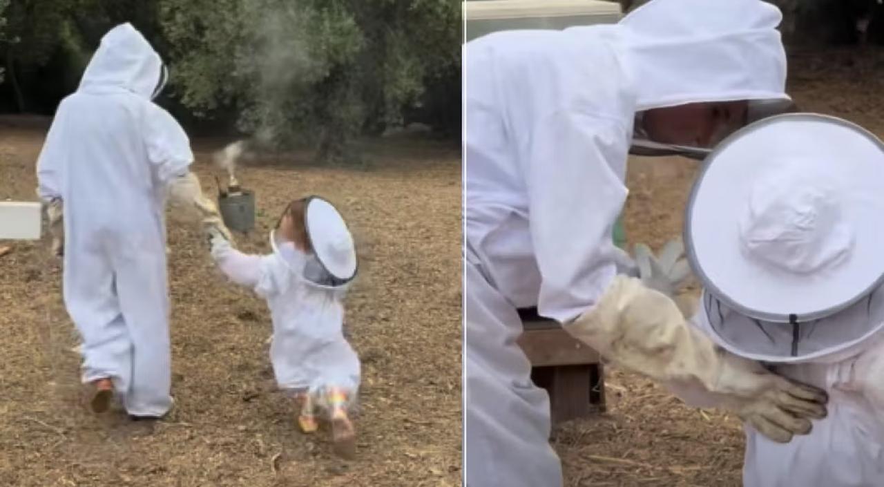 Meghan Markle has shared a clip of her and her daughter beekeeping in matching protective suits. (Photo via Instagram/@meghan)