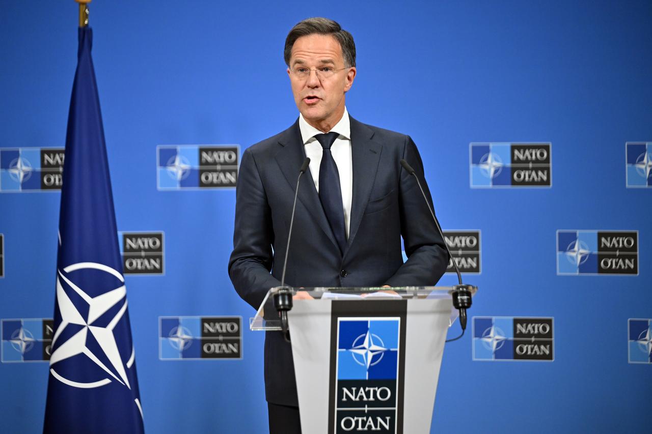 NATO Secretary General Mark Rutte and Icelandic Prime Minister Kristrun Mjoll Frostadottir hold a joint press conference at NATO Headquarters in Brussels, Belgium on May 28, 2025. (AA Photo)