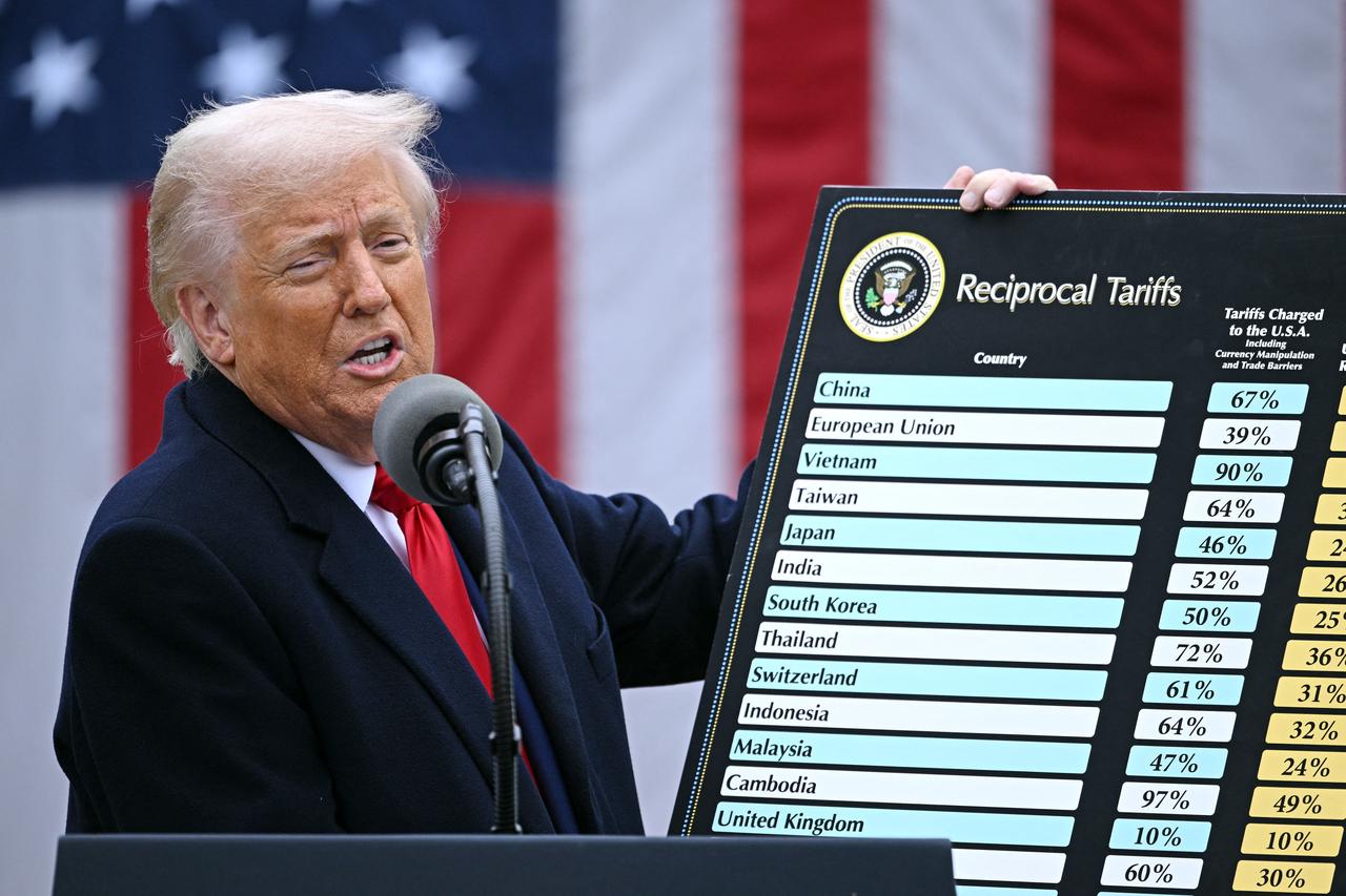 U.S. President Donald Trump holds a chart as he delivers remarks on reciprocal tariffs during an event in the Rose Garden entitled "Make America Wealthy Again" at the White House in Washington, U.S. on April 2, 2025. (AFP Photo)