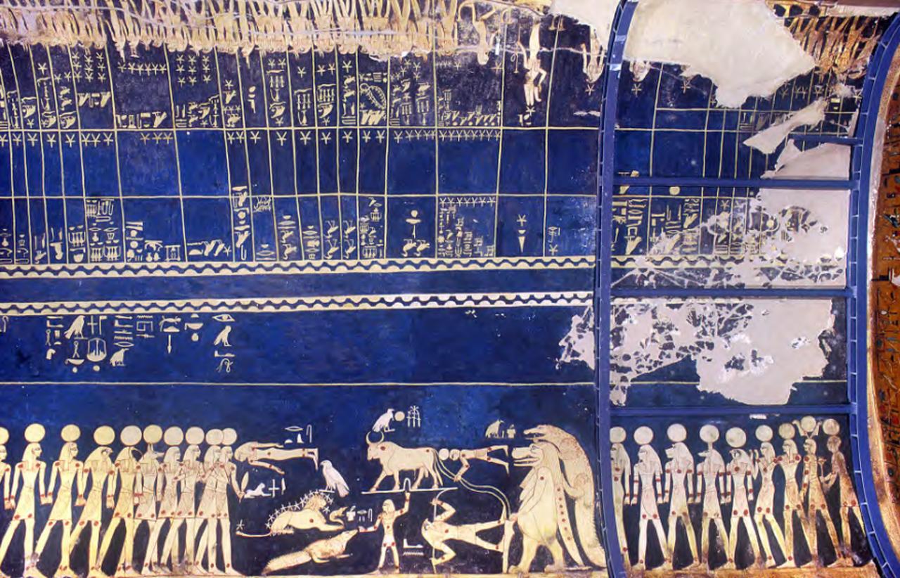 Mural in the tomb of Seti I (KV 17), claimed by Associate Professor Or Graur to be an astronomical ceiling, May 2000. (Photo via Theban Mapping Project)