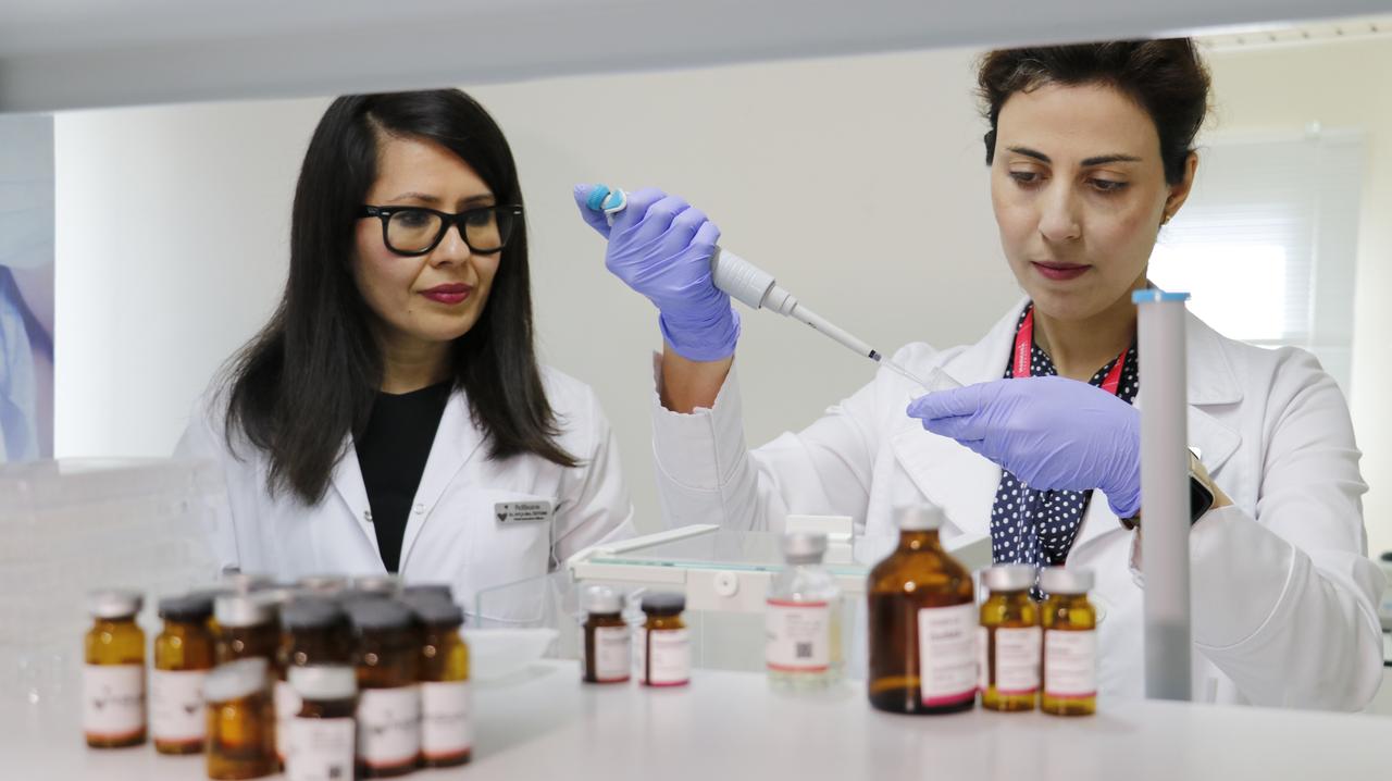 Bioengineering scientist Assoc. Professor Ayca Bal Ozturk works with her team in the laboratory of the biotechnology company she founded with state support, Kocaeli, Türkiye, May 1, 2025. (AA Photo)