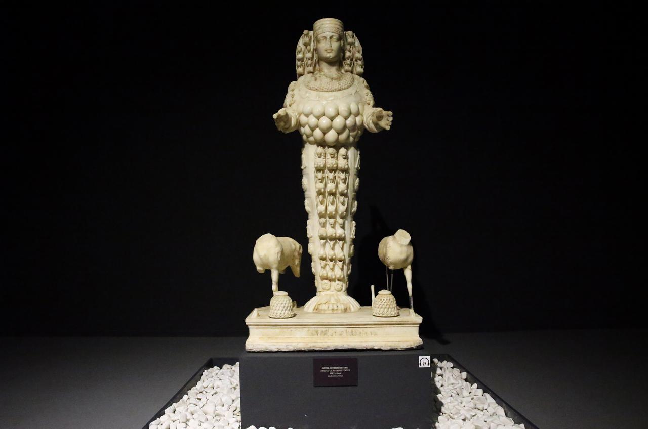 A statue of Artemis found during excavations at Ephesus in 1954, in an official building called the "Prytaneion," which may correspond to the municipality building today, is displayed at the Ephesus Museum in Selcuk, Izmir, Türkiye, May 1, 2025. (AA Photo)