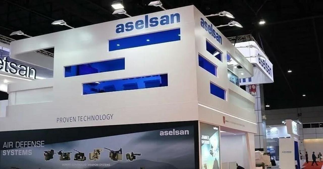 Stand displays ASELSAN logo at defense fair. (AA Photo)