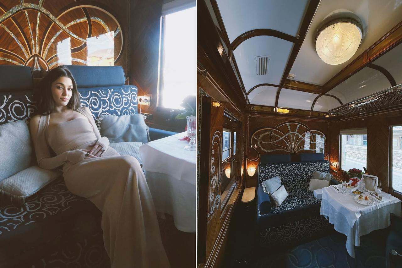 Actress Hande Ercel poses during her trip on the Orient Express, May 4, 2025. (Photo via Instagram/@handemiyy)