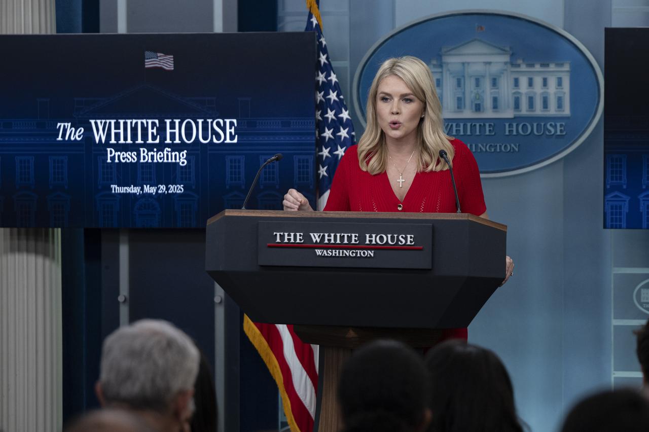 WASHINGTON DC, UNITED STATES - MAY 29: White House press secretary Karoline Leavitt speaks at the White House Press Briefing room in Washington DC., United States on May 29, 2025. ( Celal Güne? - Anadolu Agency )