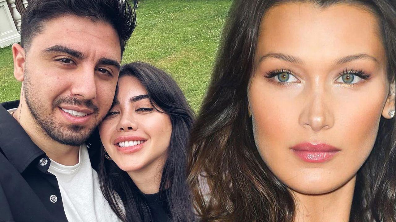 Photo collage of Ozan Tufan and his wife Rojin Tufan (L) and Bella Hadid (R), May 30, 2025. (Photo collage by Türkiye daily)