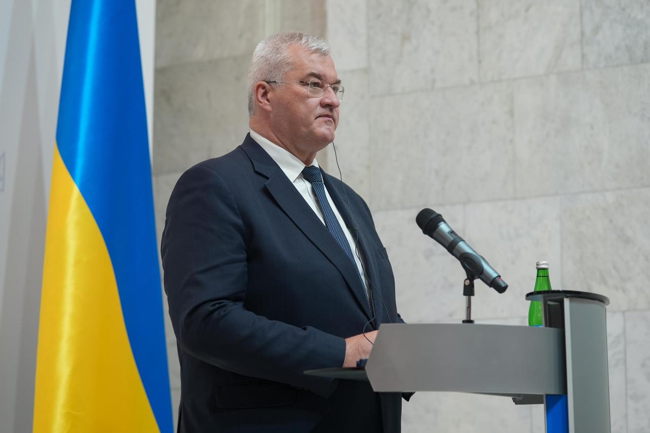 Foreign Minister Hakan Fidan (not seen) and Ukrainian Foreign Minister Andrii Sybiha hold a joint press conference after their meeting in Kyiv, Ukraine on May 30, 2025. (AA Photo)