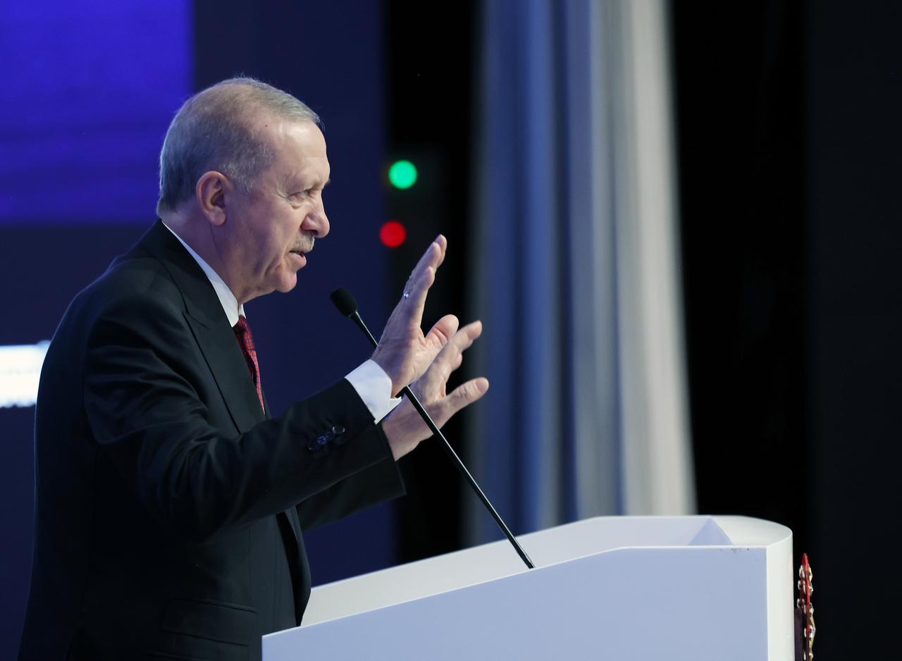 Turkish President Recep Tayyip Erdogan speaks during the 2nd Global Islamic Economy Summit at Istanbul Financial Center in Istanbul, Türkiye on May 30, 2025. (AA Photo)